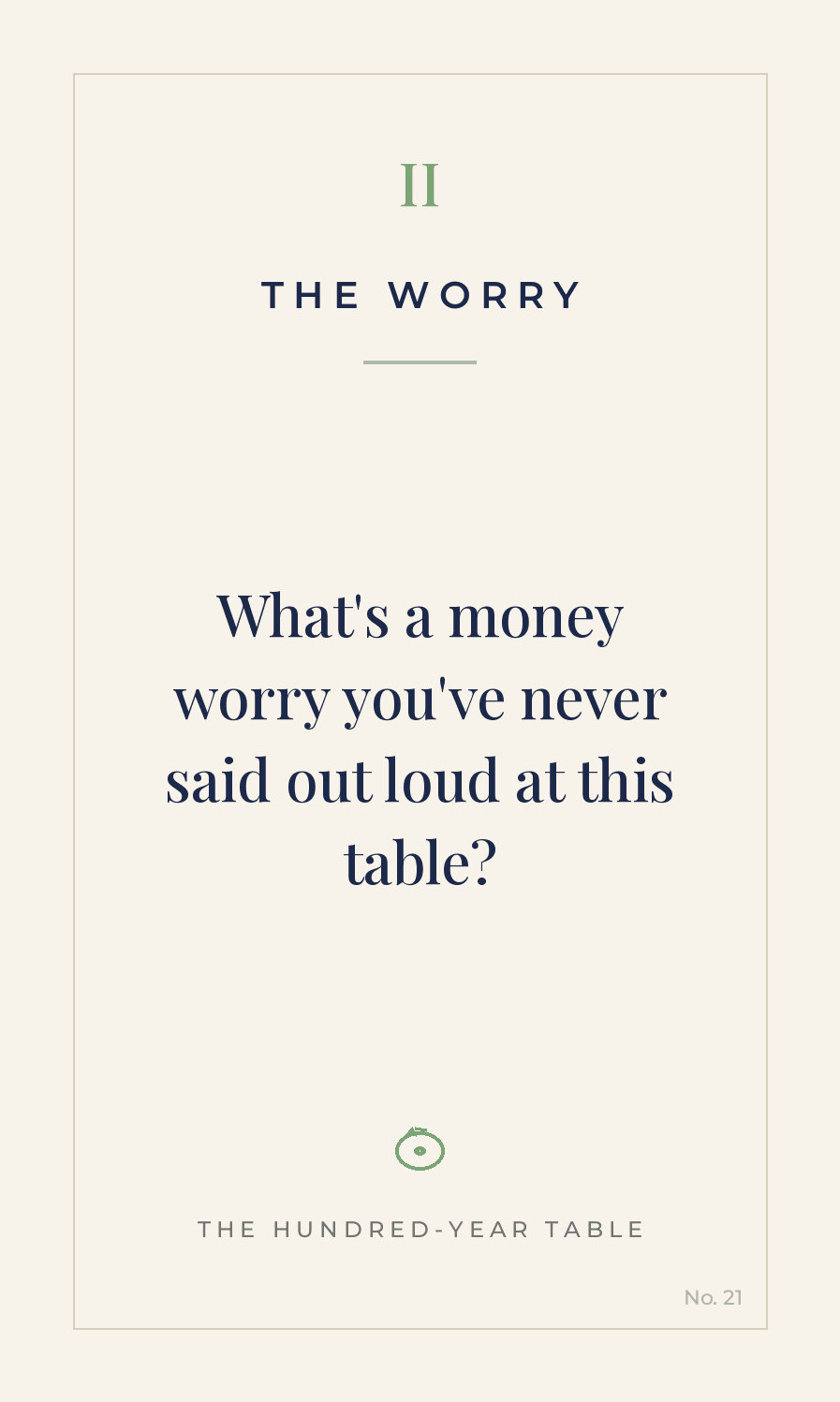 Card 21 — The Worry: What's a money worry you've never said out loud at this table?